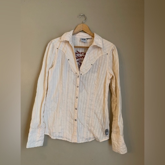 Vintage Harley Davidson Women’s Embroidered Snap Button Blouse Size medium?Cream - Picture 2 of 9